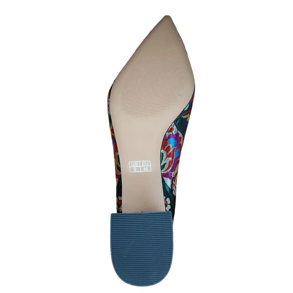 Floral Fabric Patterned Women's Block Heel Pumps Size 9 Multicolor